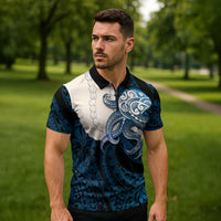 Blue Galaxy Polynesia Tribal Octopus Tattoo Zipper Polo Shirt Pikake Lei Polynesian Pattern LT14 - Polynesian Pride