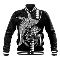 Kanaloa Aloha Hawaii Baseball Jacket Humpback Whale Octopus Tattoo Kakau Pattern LT14 Unisex Black - Polynesian Pride