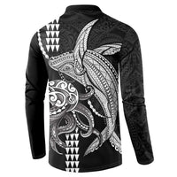 Kanaloa Aloha Hawaii Button Sweatshirt Humpback Whale Octopus Tattoo Kakau Pattern LT14 - Polynesian Pride