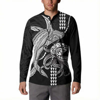 Kanaloa Aloha Hawaii Button Sweatshirt Humpback Whale Octopus Tattoo Kakau Pattern LT14 - Polynesian Pride