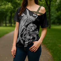 Kanaloa Aloha Hawaii Cross Shoulder Shirt Humpback Whale Octopus Tattoo Kakau Pattern LT14 - Polynesian Pride