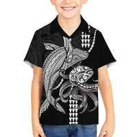 Kanaloa Aloha Hawaii Family Matching Off Shoulder Maxi Dress and Hawaiian Shirt Humpback Whale Octopus Tattoo Kakau Pattern