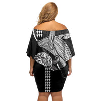 Kanaloa Aloha Hawaii Family Matching Off Shoulder Short Dress and Hawaiian Shirt Humpback Whale Octopus Tattoo Kakau Pattern