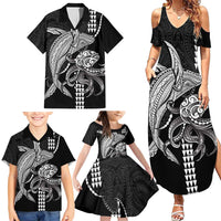Kanaloa Aloha Hawaii Family Matching Summer Maxi Dress and Hawaiian Shirt Humpback Whale Octopus Tattoo Kakau Pattern