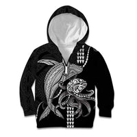 Kanaloa Aloha Hawaii Kid Hoodie Humpback Whale Octopus Tattoo Kakau Pattern LT14 Zip Hoodie Black - Polynesian Pride
