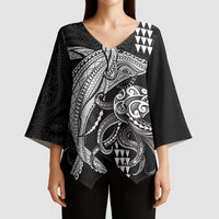Kanaloa Aloha Hawaii Kimono Sleeve Blouse Humpback Whale Octopus Tattoo Kakau Pattern LT14 - Polynesian Pride