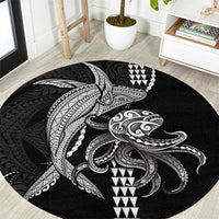 Kanaloa Aloha Hawaii Round Carpet Humpback Whale Octopus Tattoo Kakau Pattern LT14 Black - Polynesian Pride