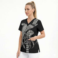 Kanaloa Aloha Hawaii Scrub Top Humpback Whale Octopus Tattoo Kakau Pattern LT14 - Polynesian Pride