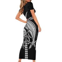 Kanaloa Aloha Hawaii Short Sleeve Bodycon Dress Humpback Whale Octopus Tattoo Kakau Pattern LT14 - Polynesian Pride