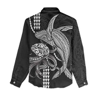 Kanaloa Aloha Hawaii Women Casual Shirt Humpback Whale Octopus Tattoo Kakau Pattern LT14 - Polynesian Pride