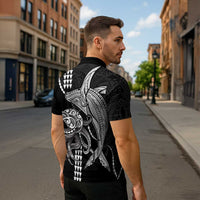 Kanaloa Aloha Hawaii Zipper Polo Shirt Humpback Whale Octopus Tattoo Kakau Pattern LT14 - Polynesian Pride