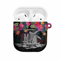 Personalised Hawaii AirPods Case Humpback Whale Tattoo With Tropical Flowers Black LT14 Black - Polynesian Pride