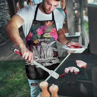 Personalised Hawaii Apron Humpback Whale Tattoo With Tropical Flowers Black LT14 - Polynesian Pride