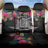 Personalised Hawaii Back Car Seat Cover Humpback Whale Tattoo With Tropical Flowers Black