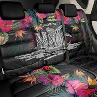 Personalised Hawaii Back Car Seat Cover Humpback Whale Tattoo With Tropical Flowers Black