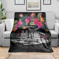 Personalised Hawaii Blanket Humpback Whale Tattoo With Tropical Flowers Black LT14 - Polynesian Pride
