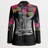 Personalised Hawaii Blazer Humpback Whale Tattoo With Tropical Flowers Black LT14 - Polynesian Pride