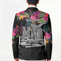 Personalised Hawaii Blazer Humpback Whale Tattoo With Tropical Flowers Black LT14 - Polynesian Pride