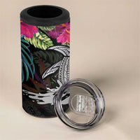Personalised Hawaii 4 in 1 Can Cooler Tumbler Humpback Whale Tattoo With Tropical Flowers Black LT14 - Polynesian Pride
