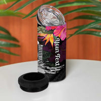 Personalised Hawaii 4 in 1 Can Cooler Tumbler Humpback Whale Tattoo With Tropical Flowers Black LT14 - Polynesian Pride