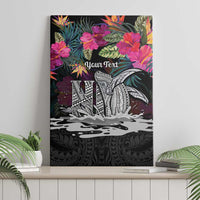 Personalised Hawaii Canvas Wall Art Humpback Whale Tattoo With Tropical Flowers Black LT14 - Polynesian Pride