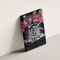 Personalised Hawaii Canvas Wall Art Humpback Whale Tattoo With Tropical Flowers Black LT14 - Polynesian Pride