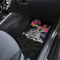 Personalised Hawaii Car Mats Humpback Whale Tattoo With Tropical Flowers Black LT14 - Polynesian Pride