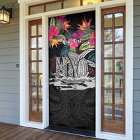 Personalised Hawaii Door Cover Humpback Whale Tattoo With Tropical Flowers Black LT14 - Polynesian Pride