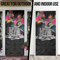 Personalised Hawaii Door Cover Humpback Whale Tattoo With Tropical Flowers Black LT14 - Polynesian Pride