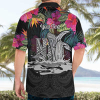 Personalised Hawaii Hawaiian Shirt Humpback Whale Tattoo With Tropical Flowers Black LT14 - Polynesian Pride