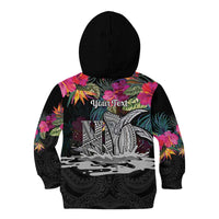 Personalised Hawaii Kid Hoodie Humpback Whale Tattoo With Tropical Flowers Black LT14 - Polynesian Pride