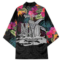Personalised Hawaii Kimono Humpback Whale Tattoo With Tropical Flowers Black LT14 - Polynesian Pride