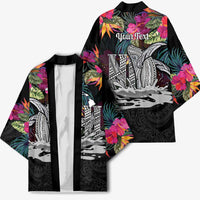 Personalised Hawaii Kimono Humpback Whale Tattoo With Tropical Flowers Black LT14 - Polynesian Pride