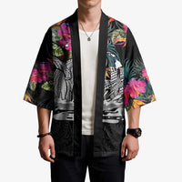 Personalised Hawaii Kimono Humpback Whale Tattoo With Tropical Flowers Black LT14 - Polynesian Pride