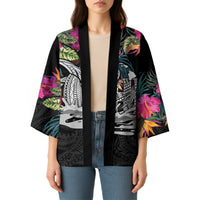 Personalised Hawaii Kimono Humpback Whale Tattoo With Tropical Flowers Black LT14 - Polynesian Pride