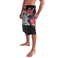 Personalised Hawaii Lavalava Humpback Whale Tattoo With Tropical Flowers Black LT14 - Polynesian Pride