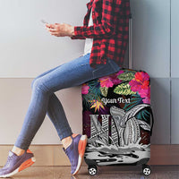 Personalised Hawaii Luggage Cover Humpback Whale Tattoo With Tropical Flowers Black LT14 - Polynesian Pride