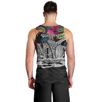 Personalised Hawaii Men Tank Top Humpback Whale Tattoo With Tropical Flowers Black LT14 - Polynesian Pride