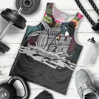 Personalised Hawaii Men Tank Top Humpback Whale Tattoo With Tropical Flowers Black LT14 - Polynesian Pride