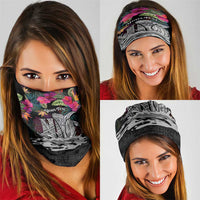 Personalised Hawaii Neck Gaiter Humpback Whale Tattoo With Tropical Flowers Black LT14 - Polynesian Pride