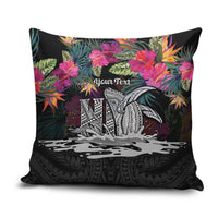 Personalised Hawaii Pillow Cover Humpback Whale Tattoo With Tropical Flowers Black LT14 Black - Polynesian Pride