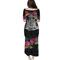 Personalised Hawaii Puletasi Humpback Whale Tattoo With Tropical Flowers Black LT14 - Polynesian Pride