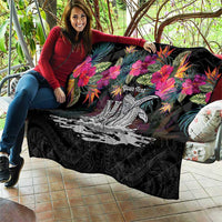 Personalised Hawaii Quilt Humpback Whale Tattoo With Tropical Flowers Black LT14 - Polynesian Pride