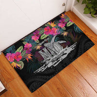 Personalised Hawaii Rubber Doormat Humpback Whale Tattoo With Tropical Flowers Black LT14 - Polynesian Pride