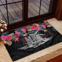 Personalised Hawaii Rubber Doormat Humpback Whale Tattoo With Tropical Flowers Black LT14 - Polynesian Pride