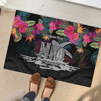 Personalised Hawaii Rubber Doormat Humpback Whale Tattoo With Tropical Flowers Black LT14 - Polynesian Pride