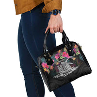 Personalised Hawaii Shoulder Handbag Humpback Whale Tattoo With Tropical Flowers Black LT14 - Polynesian Pride