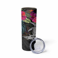Personalised Hawaii Skinny Tumbler Humpback Whale Tattoo With Tropical Flowers Black LT14 - Polynesian Pride