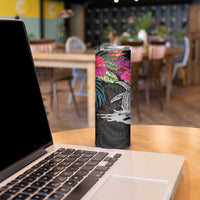 Personalised Hawaii Skinny Tumbler Humpback Whale Tattoo With Tropical Flowers Black LT14 - Polynesian Pride