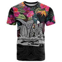 Personalised Hawaii T Shirt Humpback Whale Tattoo With Tropical Flowers Black LT14 Black - Polynesian Pride